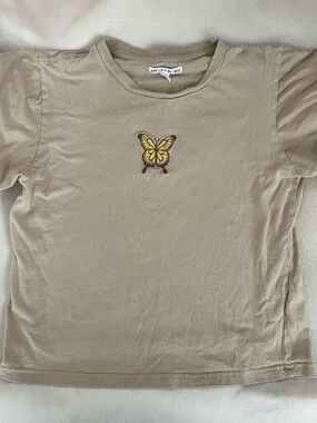 Y2K style Beige Tee with Yellow Butterfly Patch